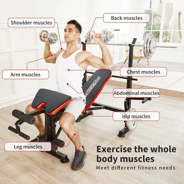 600lbs 6 in 1 Weight Bench Set with Leg Developer Curl Rack and Adjustable Workout Bench