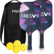 Pickleball Set with 16mm Large Sweet Spot PP Honeycomb Core 2 Rackets 4 Balls Rubber Edge