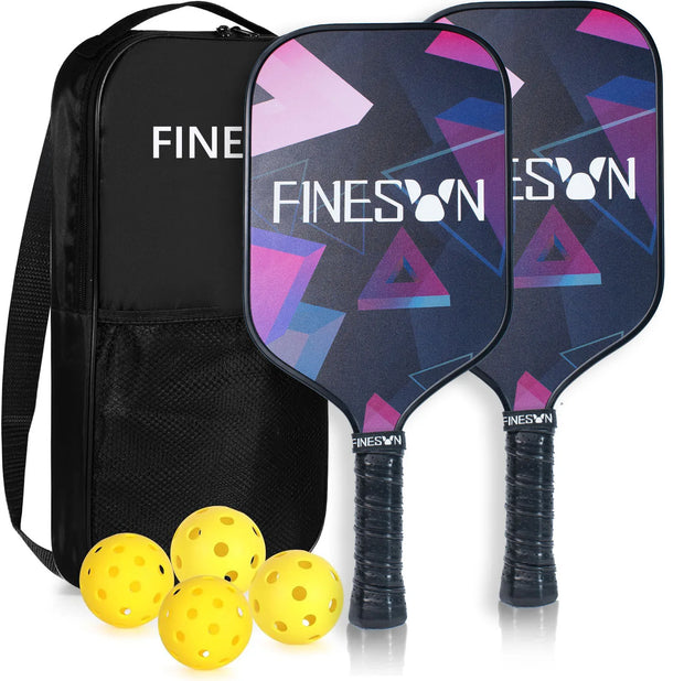 Pickleball Set with 16mm Large Sweet Spot PP Honeycomb Core 2 Rackets 4 Balls Rubber Edge