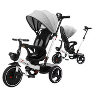 6-in-1 Baby Push Bike Steer Stroller, Detachable Guardrail, Adjustable Canopy, Safety Harness, Folding Pedal