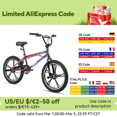 20 Inch Kids BMX Bike for Boys Girls Ages 5-12, 360 Degree Rotor Freestyle, 4 Pegs Single Speed
