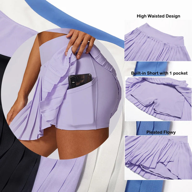 Women's High Waisted Pleated Tennis yoga Fitness Skort with Pocket