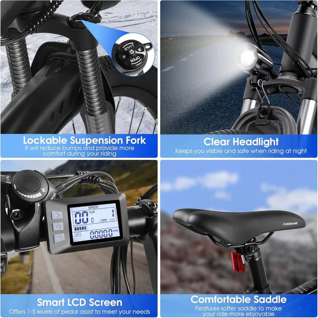 26'' 1000W Electric Mountain Bike with 48V 374.4WH Removable Battery