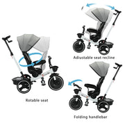 6-in-1 Baby Push Bike Steer Stroller, Detachable Guardrail, Adjustable Canopy, Safety Harness, Folding Pedal