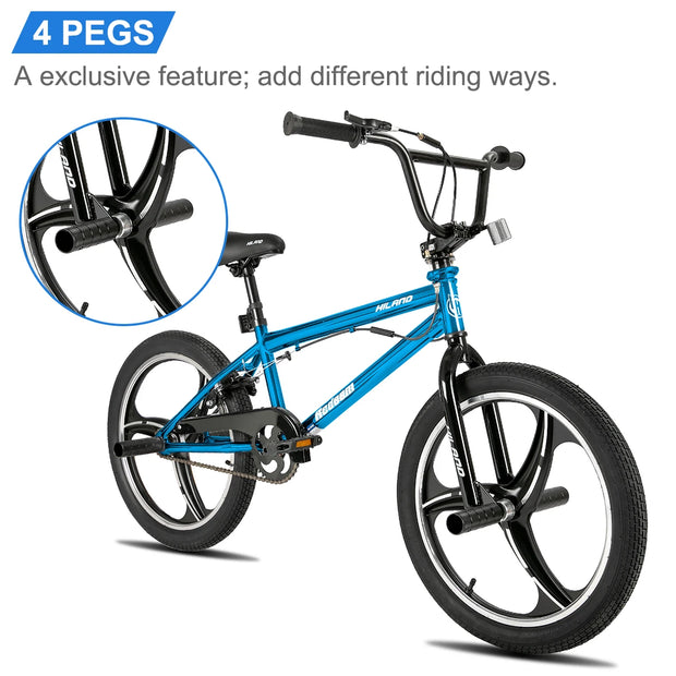 20 Inch BMX Bike for Boys Girls Ages 5-12, 360 Degree Rotor Freestyle, 4 Pegs Single Speed