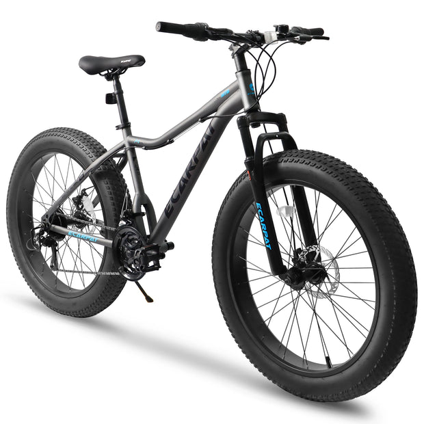 26 Inch 21 Speed Mountain Bike, 4-Inch Wide Fat Tire, Steel Frame, Disc Brake