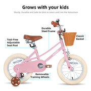 Girls Bike For Toddlers & Kids, 12" 14" 16" 20" with Training Wheels, Basket & Kickstand