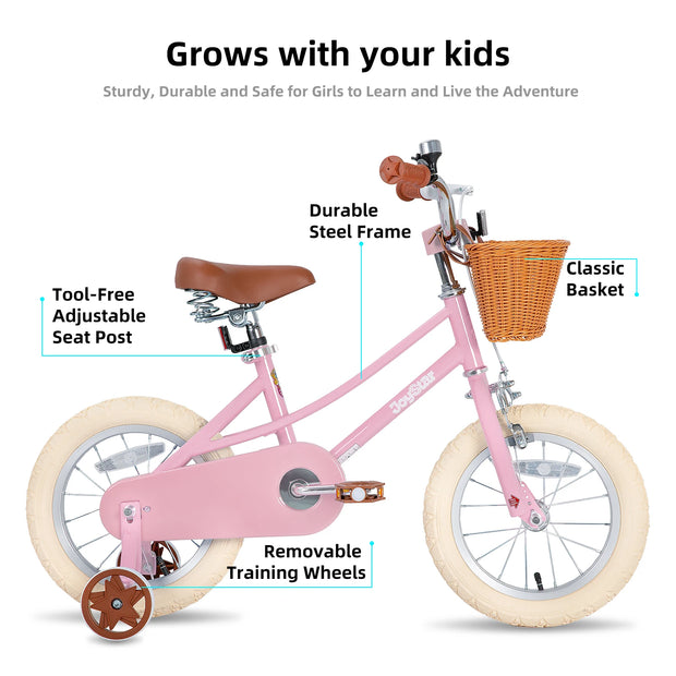 Girls Bike For Toddlers & Kids, 12" 14" 16" 20" with Training Wheels, Basket & Kickstand