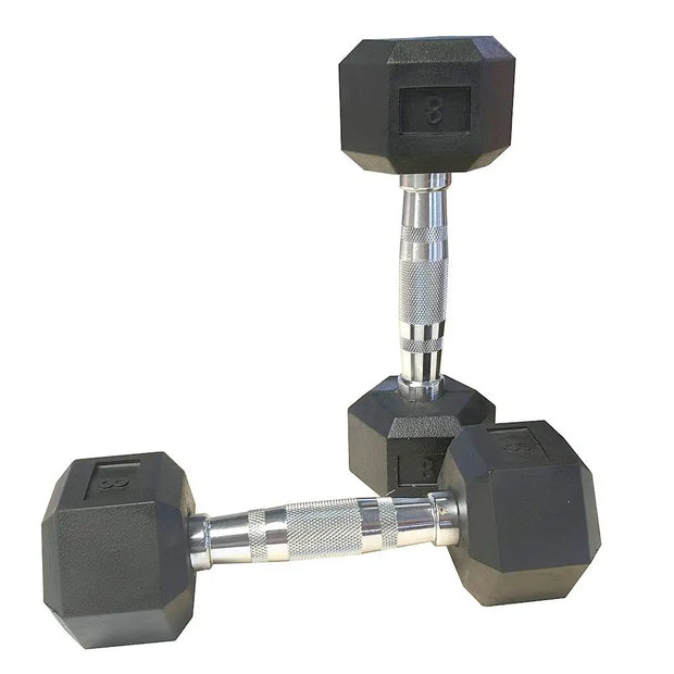 2 8 LB  Rubber Coated Solid Cast Iron Dumbbells, Hexagon Design for Comfort