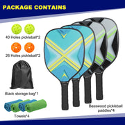 4 Premium Wood Pickleball Rackets 4 Pickleball Balls 4 Cooling Towels a Carry Bag
