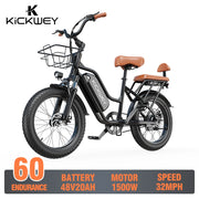 20'' 1500W Peak E-bike with 48V 20AH Removable Battery Up to 50 Miles 32MPH