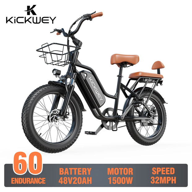 20'' 1500W Peak E-bike with 48V 20AH Removable Battery Up to 50 Miles 32MPH