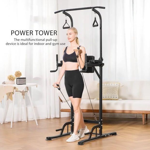 Height Adjustable Multi-Function Dip Station Pull Up Bar Stand with Backrest