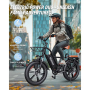Ebike 20" x 4.0 Fat Tire Beach Mountain Commuting 2 Seater Electric Bike for Adults, 48V 15AH Removable Battery
