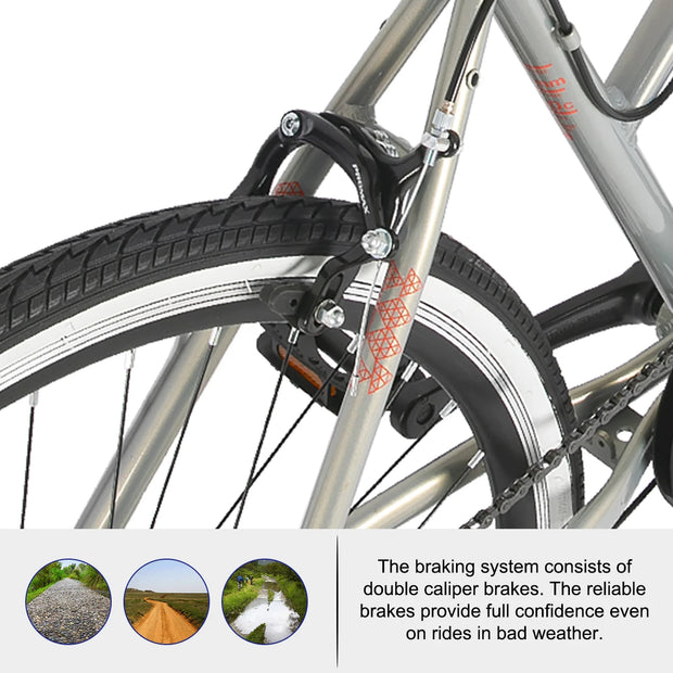 Step-Over or Step-Through Frame Hybrid Urban Commuter Bike, 7 Speeds