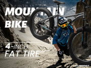 26 Inch 21 Speed Mountain Bike, 4-Inch Wide Fat Tire, Steel Frame, Disc Brake