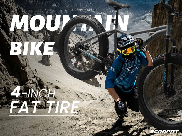 26 Inch 21 Speed Mountain Bike, 4-Inch Wide Fat Tire, Steel Frame, Disc Brake