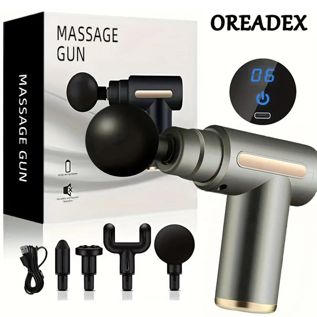 Portable Deep Tissue Massager with LED Touch Screen 4 Replaceable Massage Heads