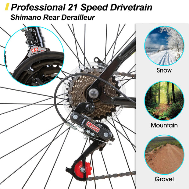 24/26 inch Mountain Bike for Men Women, 21 Speeds High-Carbon Steel Frame