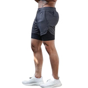 Men's 2 In 1 Quick Drying Running Shorts Gym Exercise Shorts