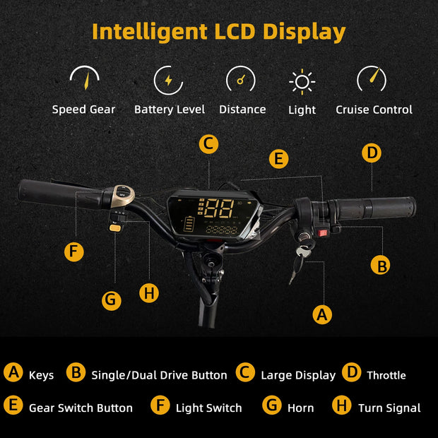 48-72V Hydraulic / Spring Suspension Foldable E-Scooter with Seat For Adults