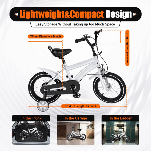 14" Children's Stabilized Training Bike with Handbrake Removable Wheels for Kids 3-6 Years