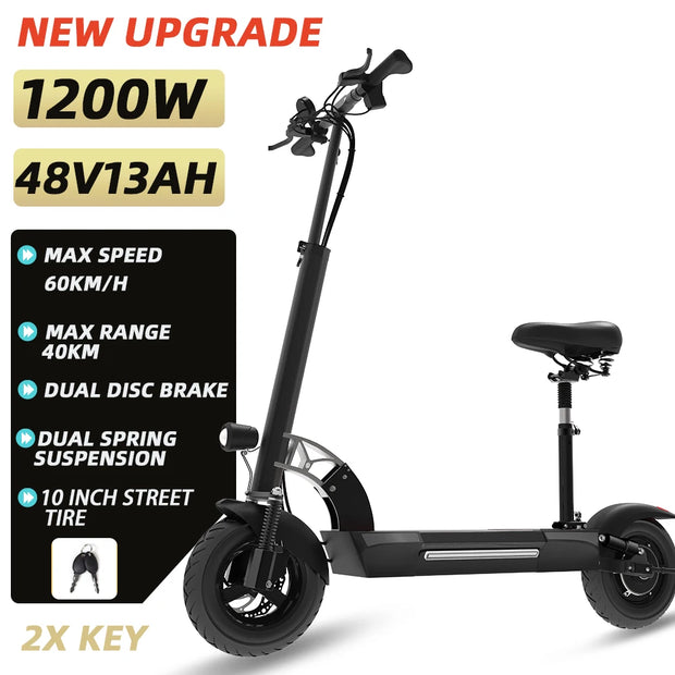 48-72V Hydraulic / Spring Suspension Foldable E-Scooter with Seat For Adults