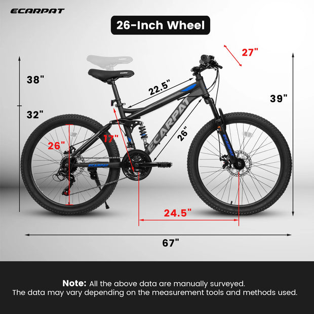 21-Speed Dual Full Suspension Mountain Bike 24/26/27.5 Inch