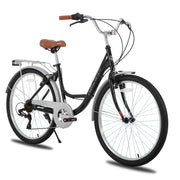 26 inch Complete Beach Cruiser Bicycle for Women, 7 Speed Step-Through Frame with Rear Rack