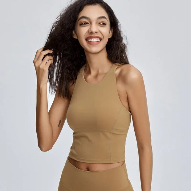 Women Cross Back Wide Strap Push-up Sports Fitness Crop