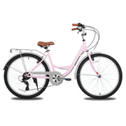26 inch Complete Beach Cruiser Bicycle for Women, 7 Speed Step-Through Frame with Rear Rack