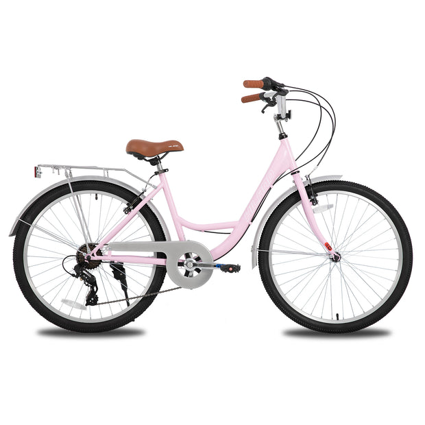 26 inch Complete Beach Cruiser Bicycle for Women, 7 Speed Step-Through Frame with Rear Rack