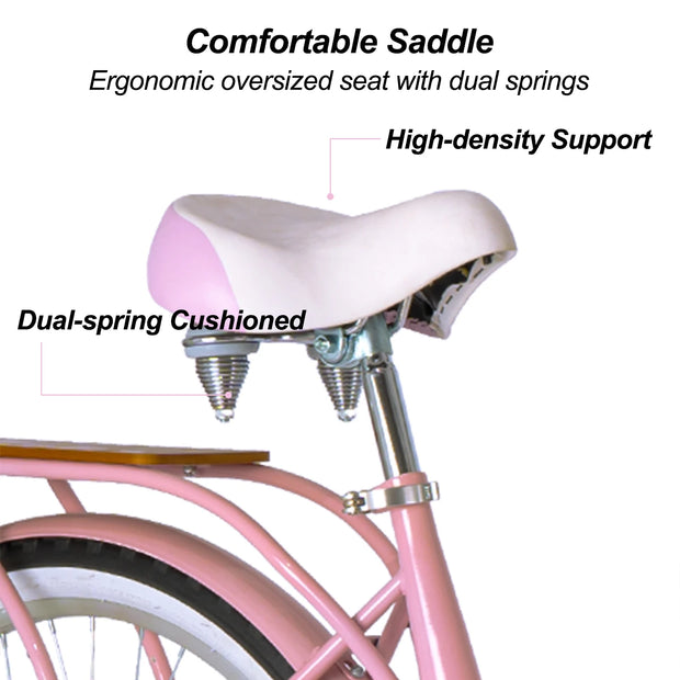 26 Inch Single Speed Beach Bike for Women with Basket and Rear Cargo