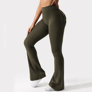 Women's Solid Color Cargo Yoga High Waist Scrunch Butt Flare Pants Booty Leggings