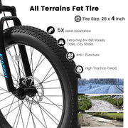 26 Inch 21 Speed Mountain Bike, 4-Inch Wide Fat Tire, Steel Frame, Disc Brake
