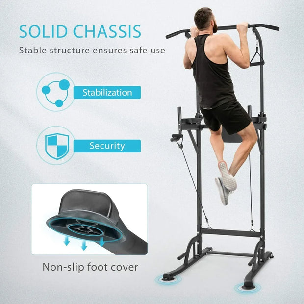 Height Adjustable Multi-Function Dip Station Pull Up Bar Stand with Backrest