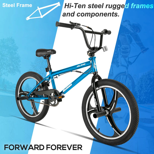 20 Inch BMX Bike for Boys Girls Ages 5-12, 360 Degree Rotor Freestyle, 4 Pegs Single Speed